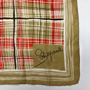 Vintage Schiaparelli Retro Plaid Silk Scarf 28" x 29"